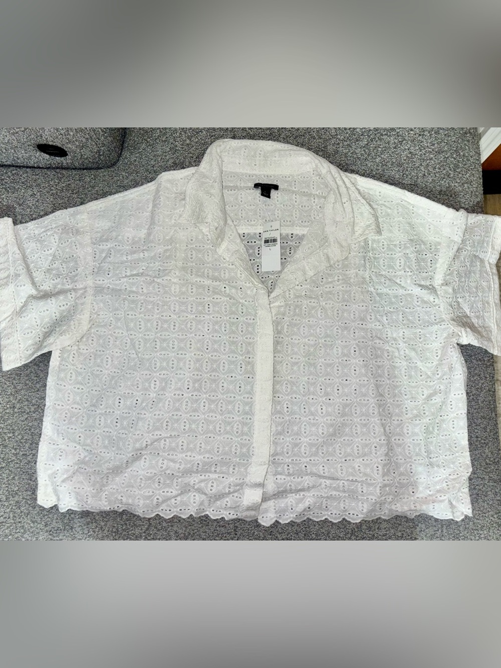 Ann Taylor White Eyelet Button-Down Shirt